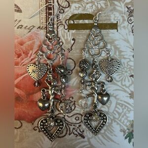 Hand Crafted Silver Heart and Cupid Earrings